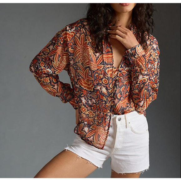 Pilcro Tops - PILCRO ANTHROPOLOGIE New Tavi Floral Small Long Sleeve Blouse